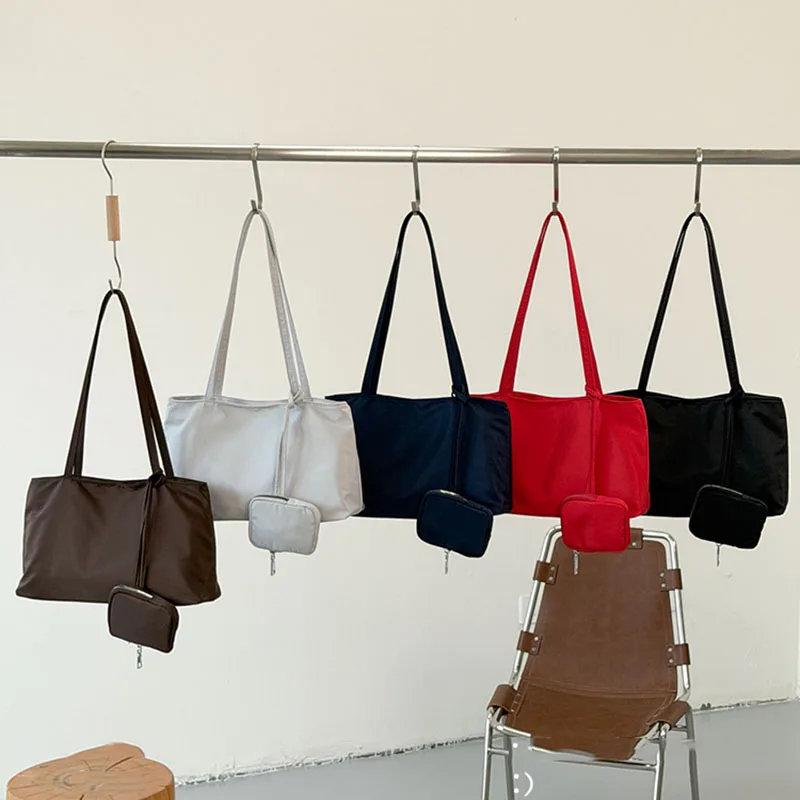 Simple Large Capacity Commuting Shoulder Bag Korean Casual Fashion Solid Color Women's Rectangular Tote Bags Bag With Wallet