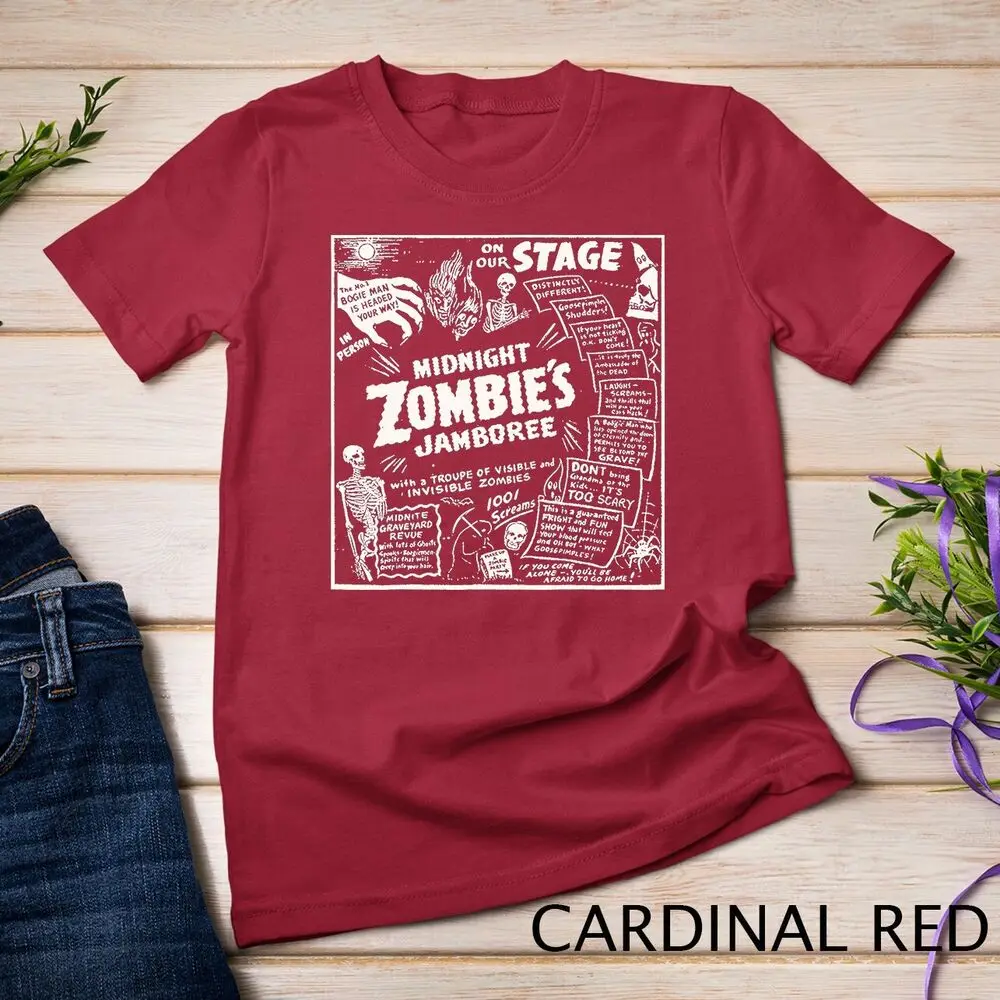 Vintage Halloween Skeleton Horror Movie Midnight Zombie Show Unisex T-shirt