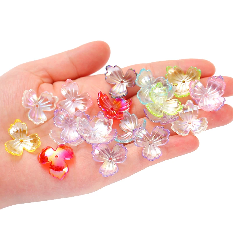 22mm 50g Double layered Iris transparent ab Imitation pearl  striped needle leaf three petals flower DIY hairpin accessory