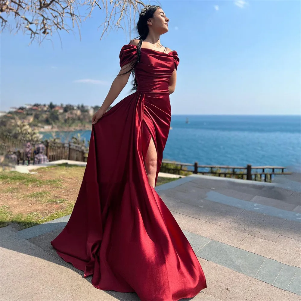 

Vinca Sunny Sexy Burgundy Mermaid Evening Dresses Off Shoulder Arabia Ruched Backless Celebrity Gowns Side Slit Party Dress