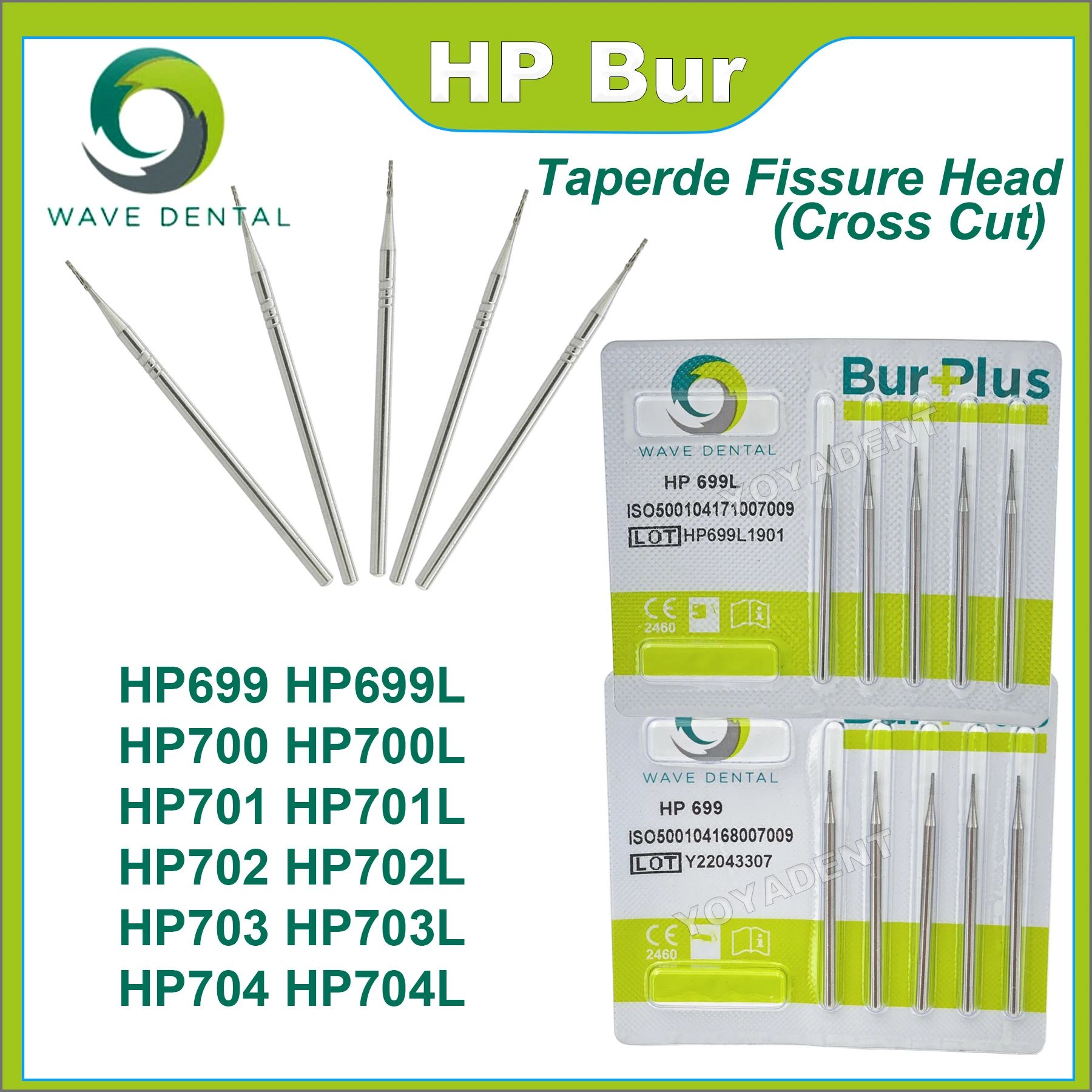 

WAVE Dental Burs HP Dental Carbide Burs Taperde Fissure Head For Straight Nose Cone Low Speed Handpiece 5Pcs/Pack