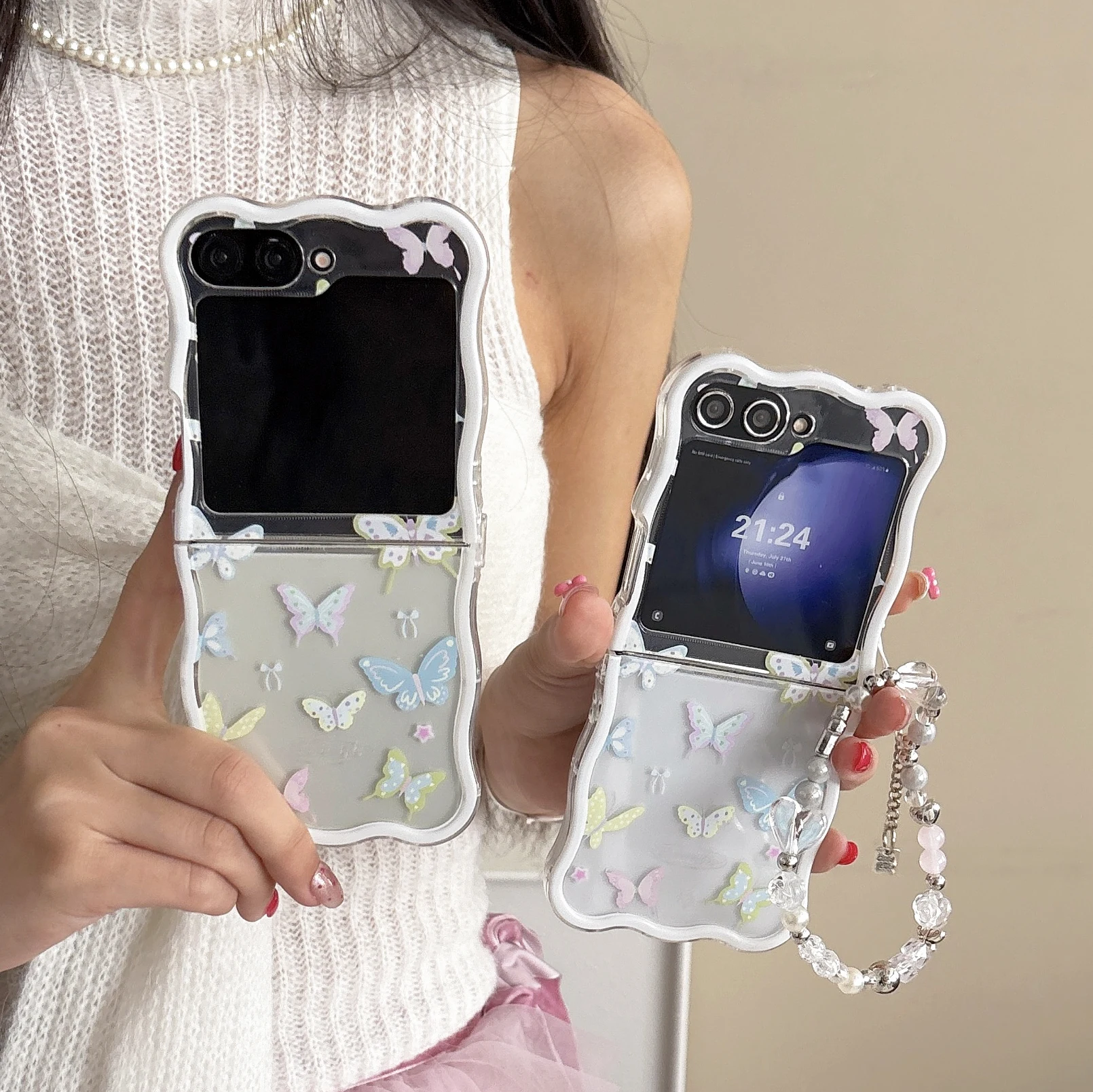 Back Cover For Samsung Galaxy Z Flip 6 5 4 Case Colorful Butterfly with Bracelet Chain Soft Tpu Shockproof Phone Case