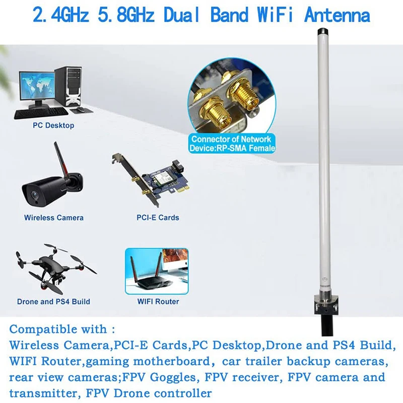 Imagem -05 - Antena Wifi Omni-direcional Banda Dupla 2.4 5.1 a 5.8 Ghz Montagem no Mastro para Foguete m5 Huawei Zte Roteador Comfast