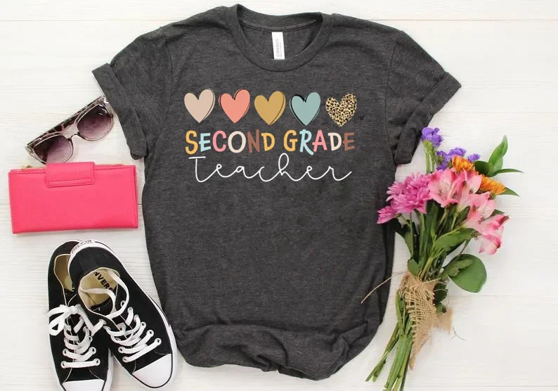 Second Grade Teacher Shirt 2nd Grade Teacher First Day of School Back Short Sleeve Top Tees Streetwear goth y2k Harajuku kawaii