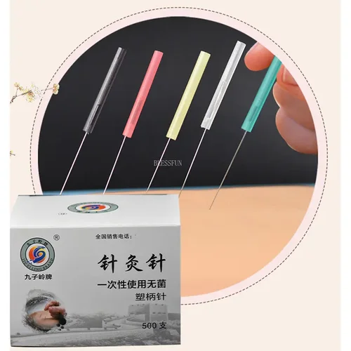 Imagen 2 del producto Agujas de gasificación de belleza, aguja de acupuntura estéril con mango de plástico, microaguja para masaje facial, EACU, 500 piezas