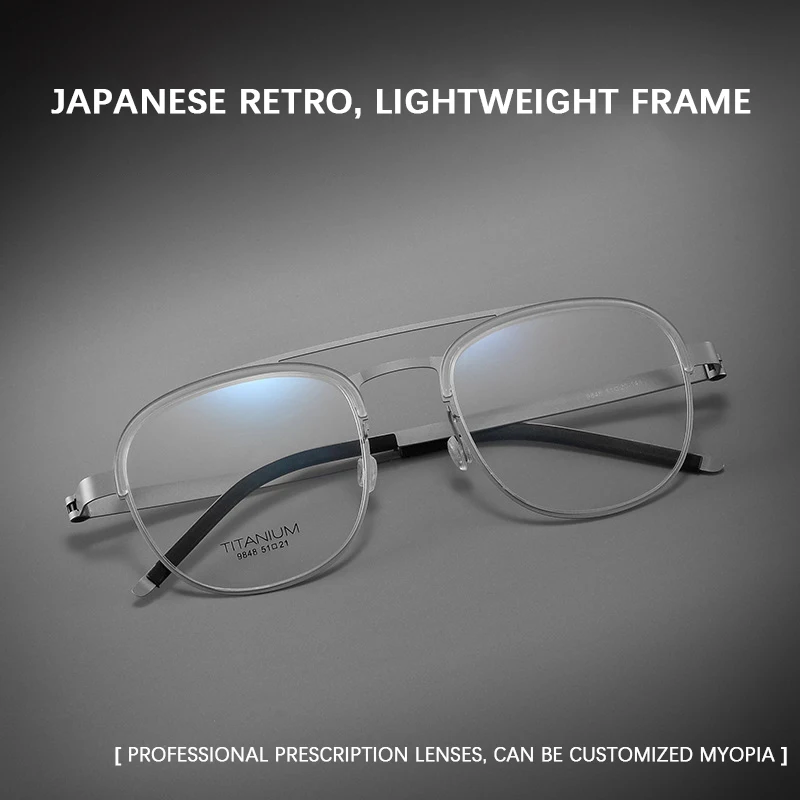 

Japanese Design Ultralight Screwless Titanium Glasses Frame Men Optical Prescription Eyeglasses Double Beam Women Myopia Eyewear