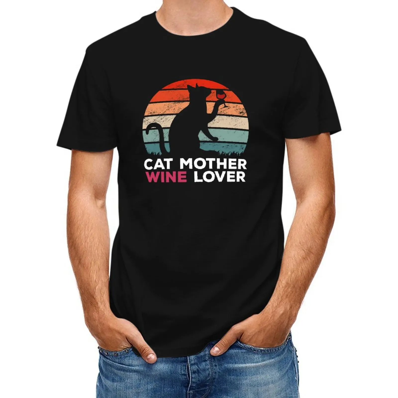 

Cat Mother Wine Lover T-Shirt sports fans anime aesthetic clothes oversized graphic tee plain white t shirts men