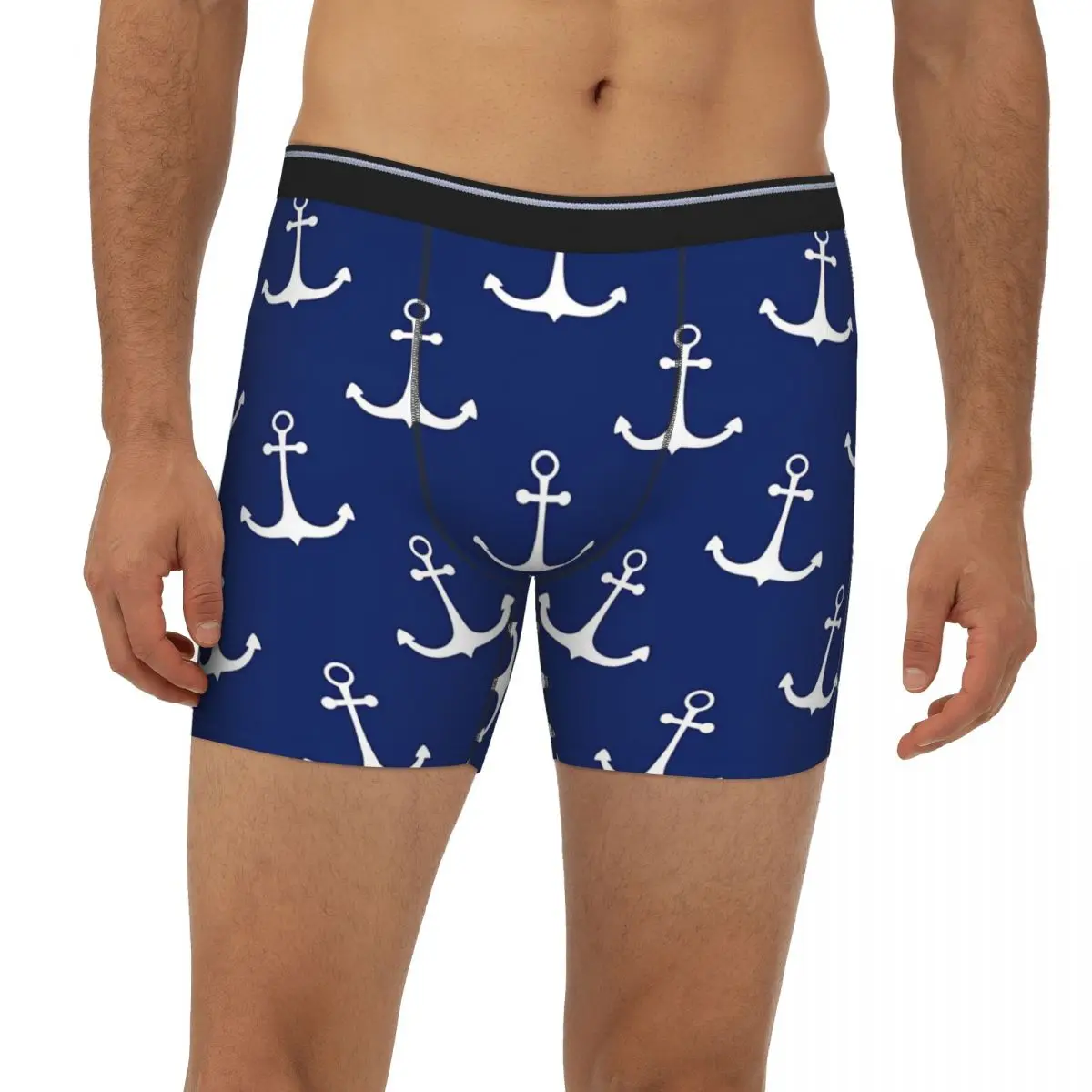 Blue Nautical Anchor Pattern Underpants Breathbale Panties Male Underwear Boxer Briefs extended underwear