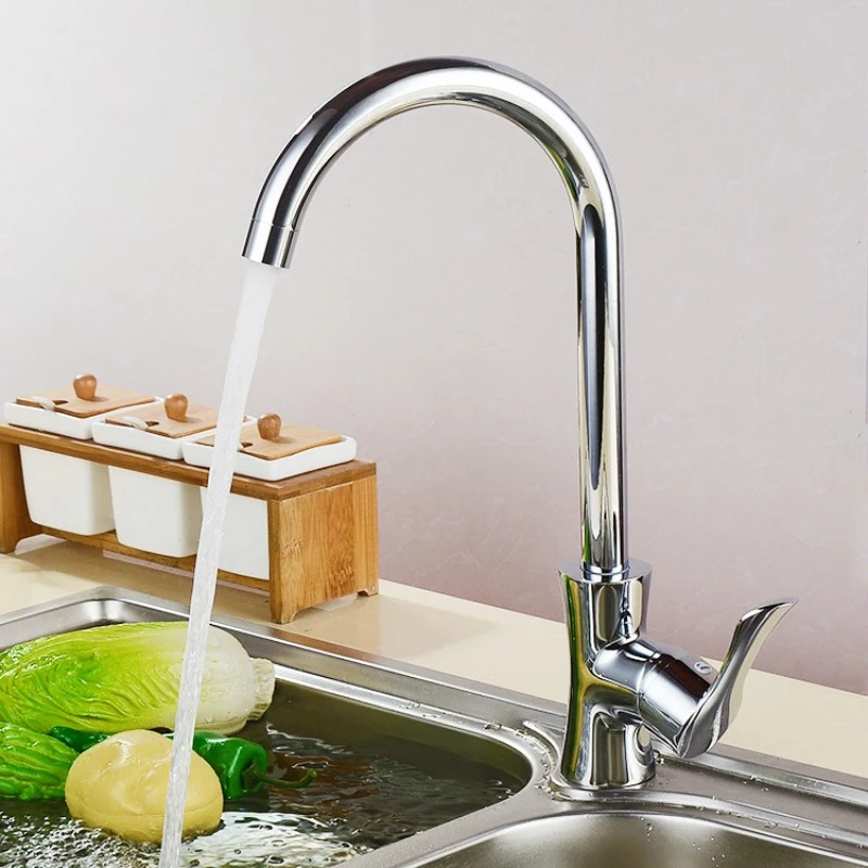 Copper alloy hot and cold vegetable basin faucet 360 ° rotating faucet, kitchen sink dishwashing basin faucet