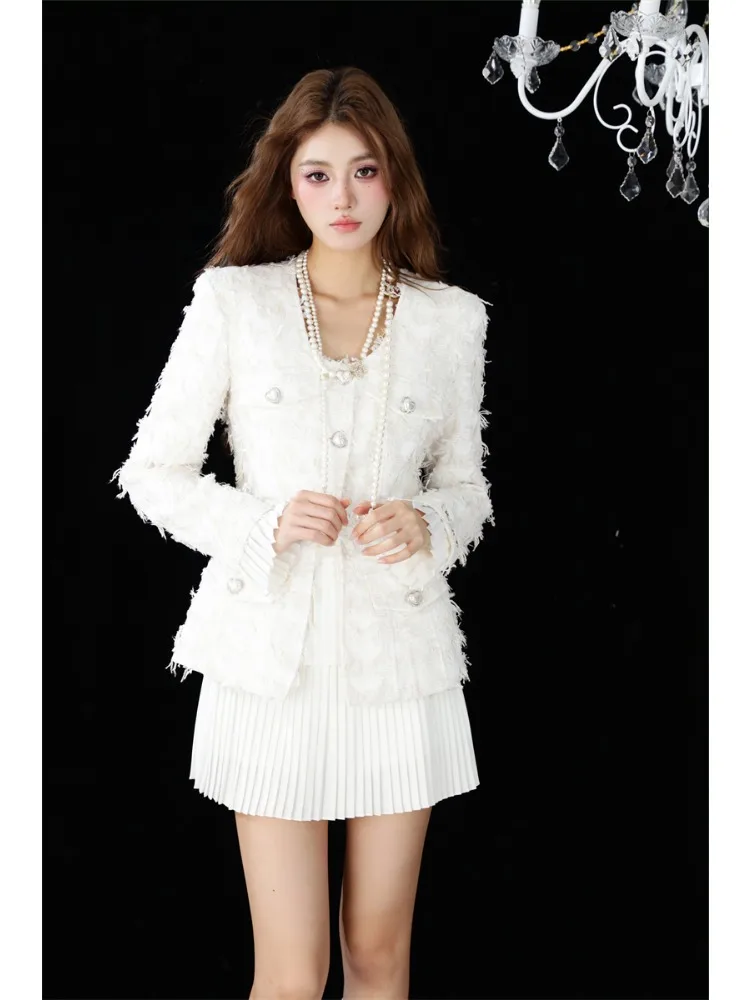 Primavera Autunno Nuovo cappotto da donna con colletto quadrato a V francese Primavera Autunno Giacca elegante da abito Gonna di alta qualità Set da due pezzi da donna da ufficio