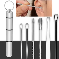 Ensemble de bâtonnets de livres d'oreille en acier inoxydable, cure-oreille réutilisable, nettoyeur d'oreille, cure-oreilles, cuillère, portable, outil de retrait de cérumen, 6 pièces, 7 pièces