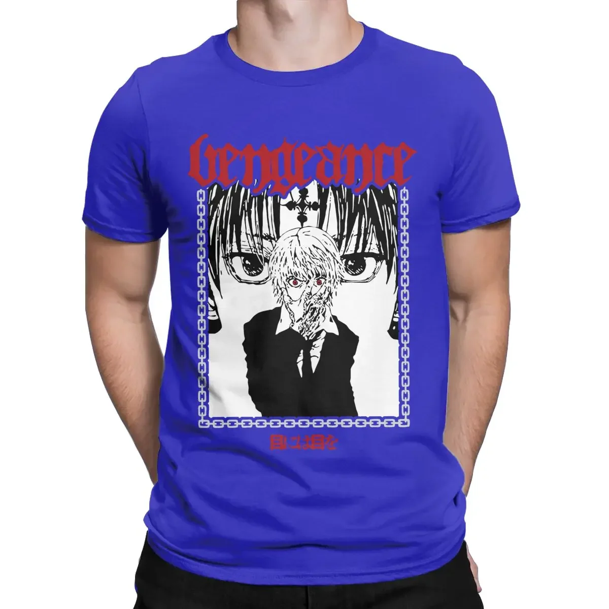 HXH Vengeance Kurapika T-Shirts Men Anime Manga Awesome Cotton Tee Shirt Crew Neck Short Sleeve Unique Clothes streetwear Male