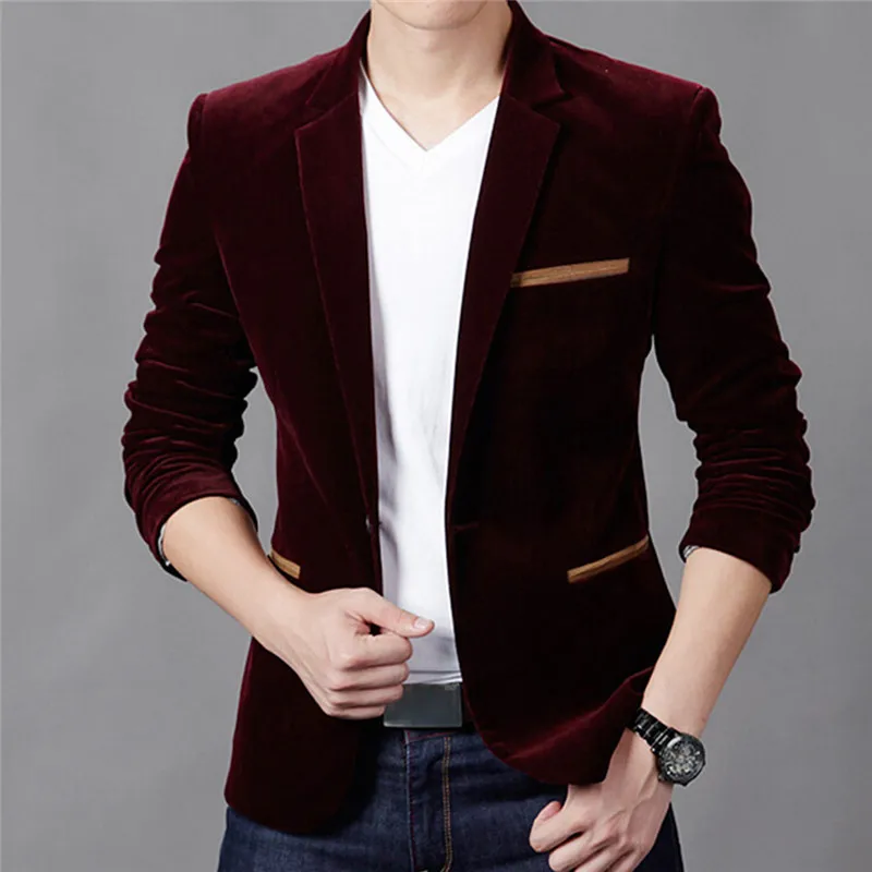 Fashion Mens Corduroy Blazers Autumn Spring Male Slim Fat Casual Suit Jacket Men Blazer Casual Jacket Men's Clothing