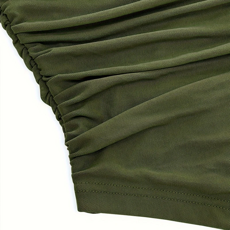 เสื้อผ้าเซ็กซี่สำหรับผู้หญิงไซส์ใหญ่ เสื้อครอปแขนยาวผ้าตาข่ายซีทรู แต่งผ้ารูดแบบไม่สมมาตร เสื้อยืดสไตล์ Y2K ลำลอง สตรีทแวร์