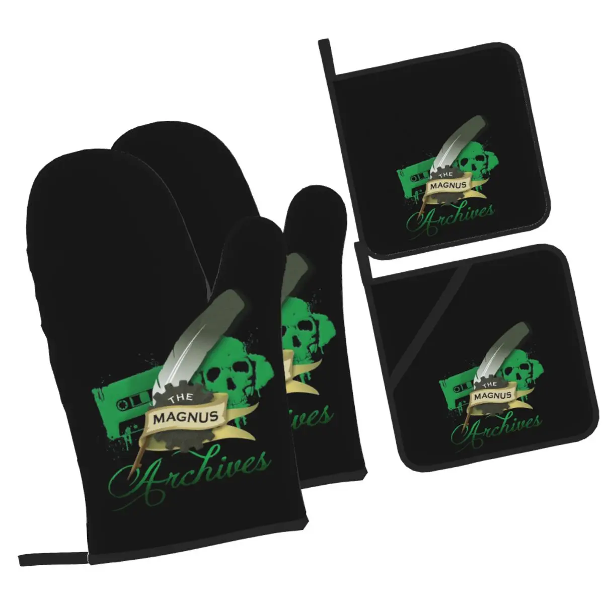 The Magnus Archives Logo Oven Mitts and Pot Holder Sets of 4 for Baking Kitchen Cooking Grilling Resistant Non-Slip Gloves