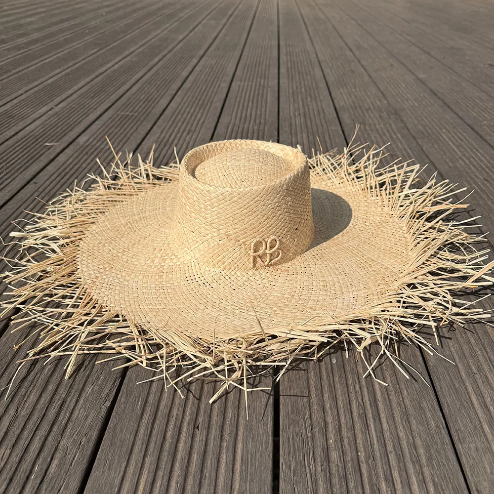 

Летняя пляжная шляпа с широкими полями для женщин, соломенная шляпа из рафии для отдыха на море, солнцезащитный козырек для путешествий, ручная работа, декор с надписью
