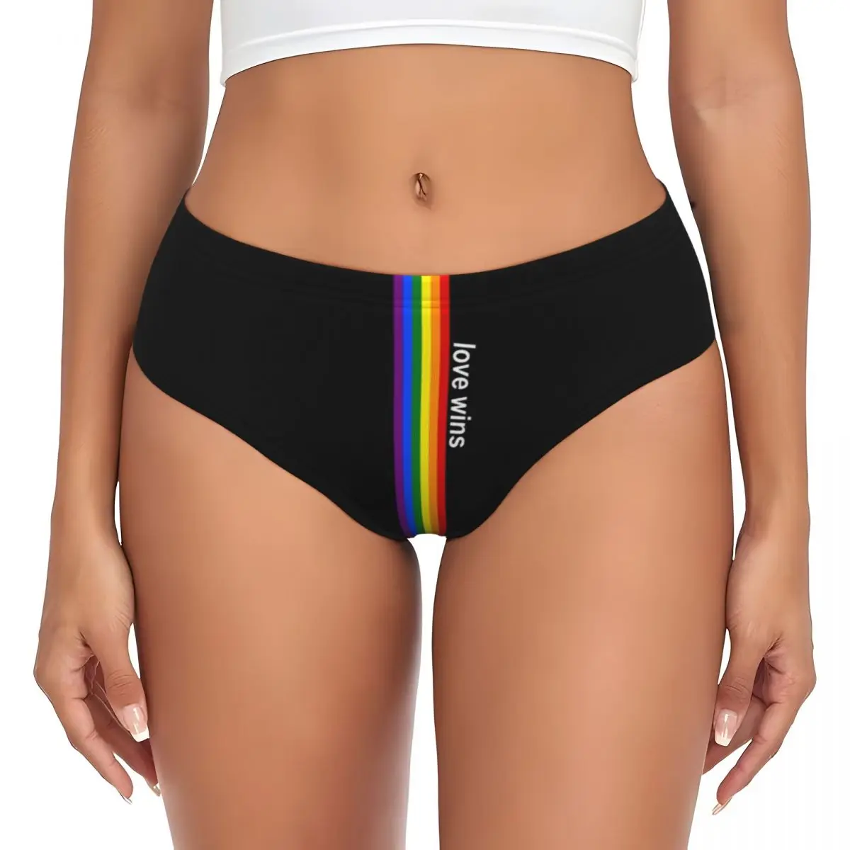 Custom Love Wins Pride Stripe Brief Panties Women Breathable GLBT LGBT Gay Lesbian Pride Flag Underwear