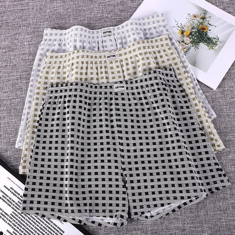 

Набор из 3 мужских трусов-боксеров, дышащие, из хлопка, свободного кроя, классические, в клетку, модное нижнее белье для мужчин