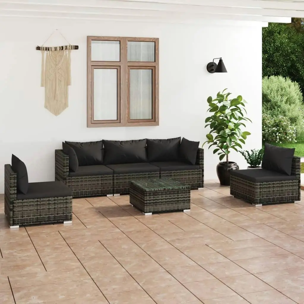

Stylish Grey PE Rattan 6-Piece Modular Garden Lounge Set Outdoor Furniture