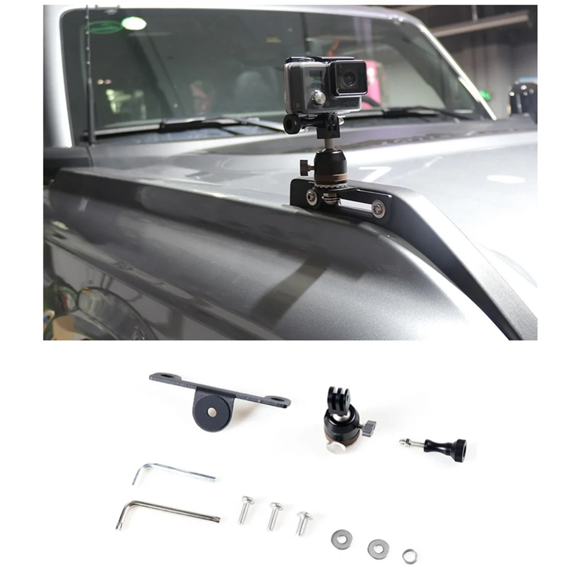 สำหรับผู้ถืออุปกรณ์ติดกล้องแอคชั่น Gopro สำหรับ Ford Bronco 2021-2023มีฮู้ดเส้นทางการมองเห็นด้านข้าง