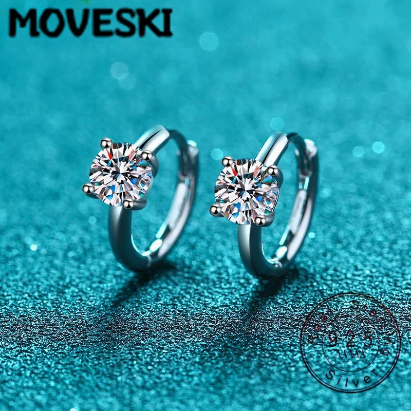 

MOVESKI 925 Sterling Silver Moissanite Hoop Earrings, 0.5/1CT D Color VVS1 Round Cut Huggie Earrings for Women