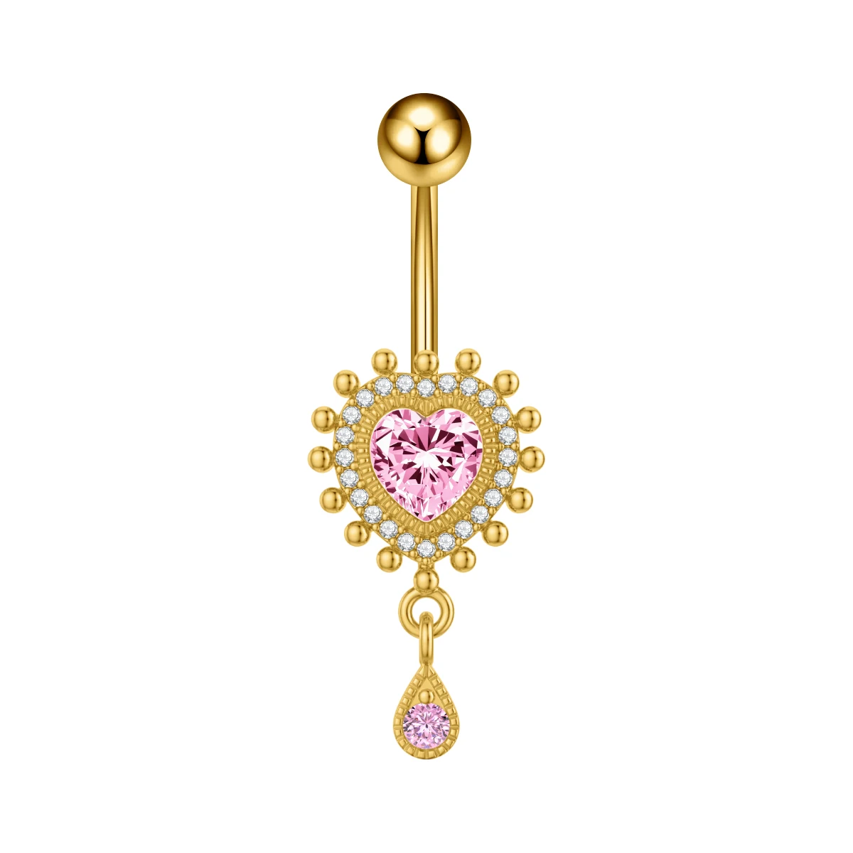 Crown Heart Dangled Belly Button Rings with Butterfly Drop