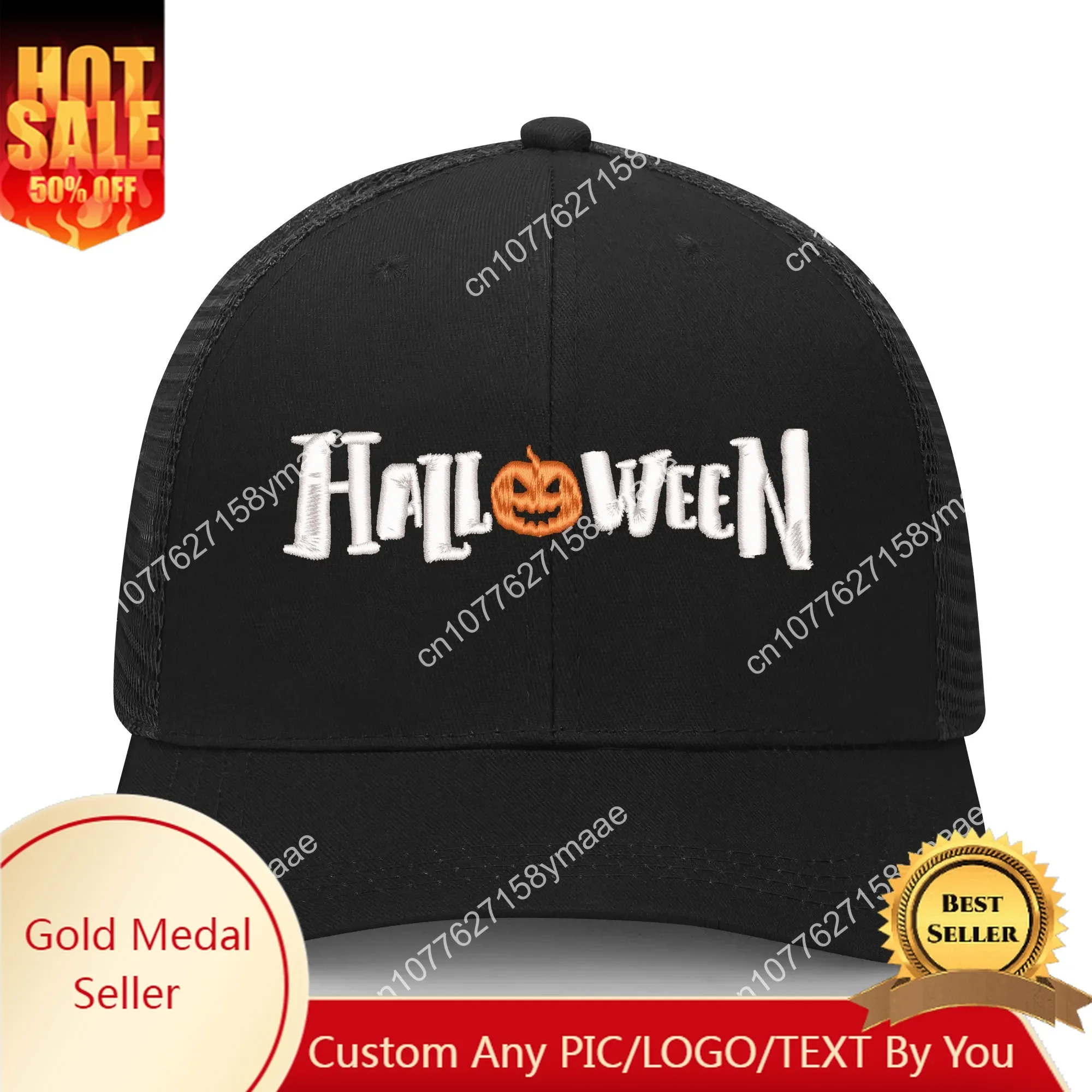 

Halloween Pumpkin Embroidery Hat Mens Womens Sports Baseball Hat Breathable Mesh Summer Sun Visor Headwear Custom Made Caps Logo