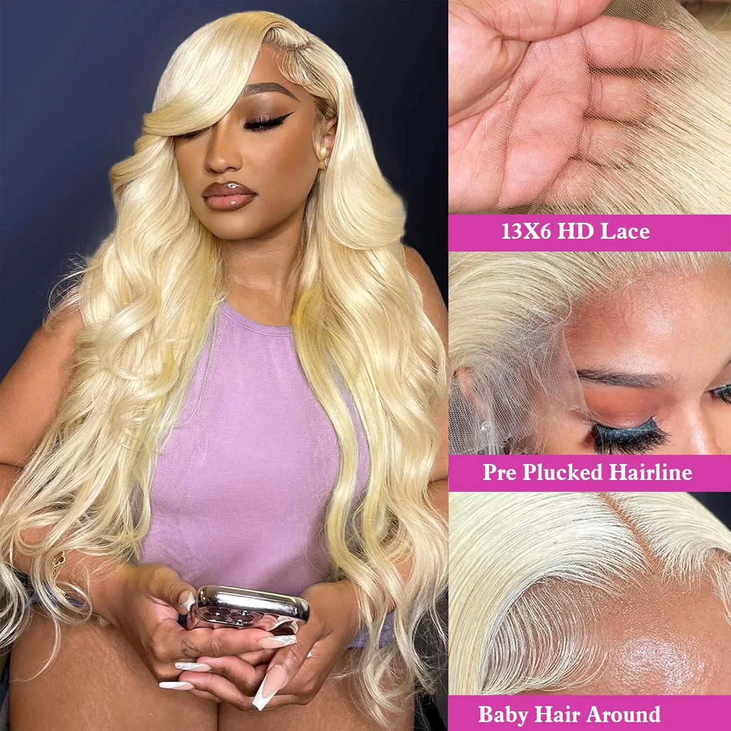 613 الدانتيل شعر مستعار أمامي شعر الإنسان 13x6 شعر بشري أشقر الباروكات 300% الكثافة الجسم موجة الدانتيل الجبهة الباروكات شعر الإنسان قبل قطعها 42 بوصة #4