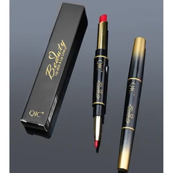 Lápis de batom fosco impermeável, sexy vermelho lábio forro de longa duração lipliner maquiagem cosméticos, 2 em 1