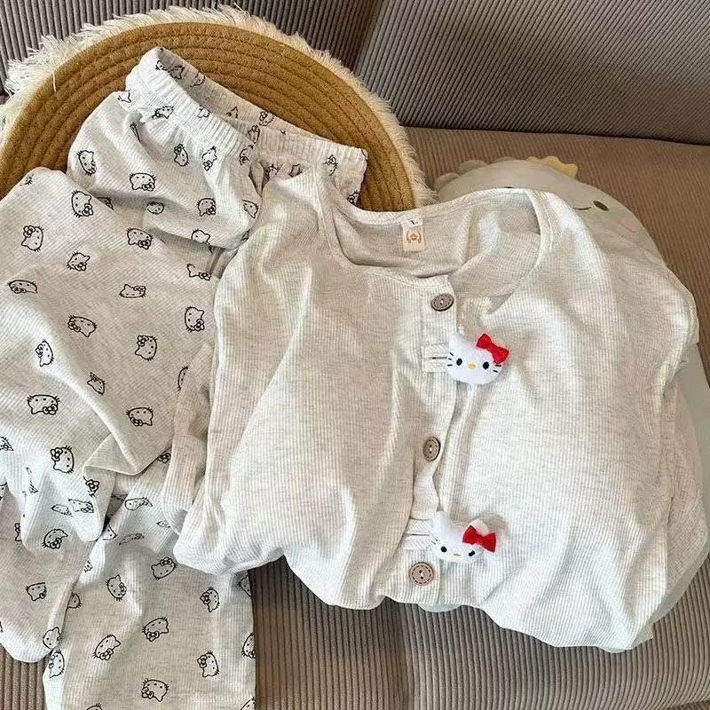 Hello Kitty Pajamas with Chest Pads Cute Cartoon Women's Spring New Large Size Can Be Worn Outside Home Clothes Suit Comfortable view 6