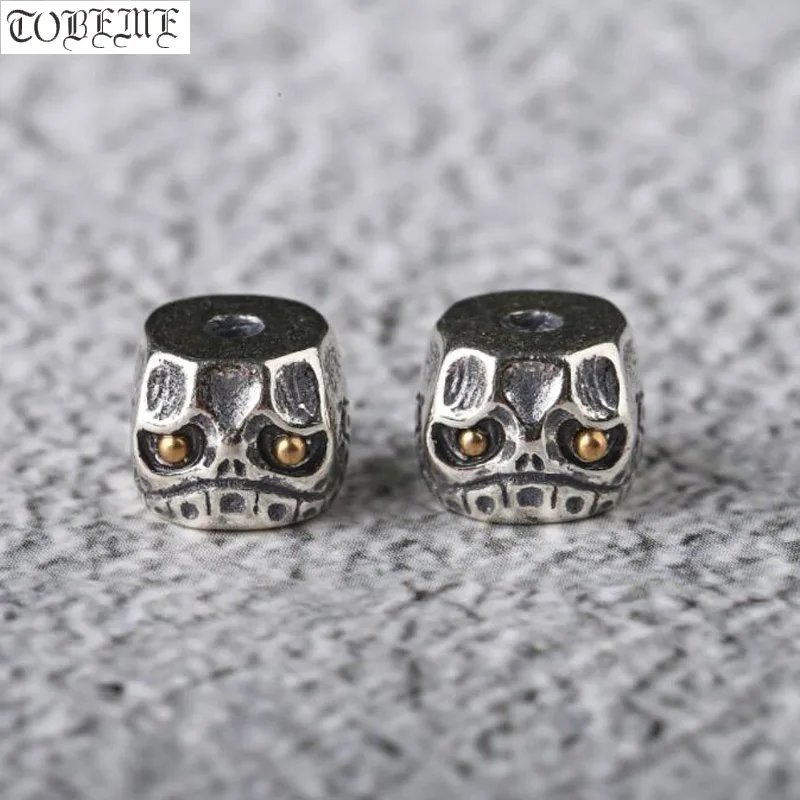 Handmade 100% 925 Silver Skull Beads Sterling Skeleton Loose Beads Punk Jewelry Findings