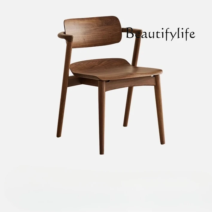 

North American Black Walnut Dining Chair Modern Simple Restaurant with Armrests Full Solid Wood Leisure Back Chair