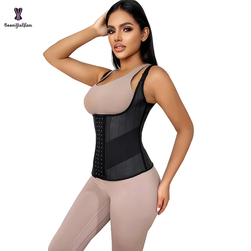 Black Sleeveless Bodysuit Adjustable Shoulder Strap Women's Bright Glossy Latex Corset Waist Trainer Vest Plus Size Xs-xxxxxxl