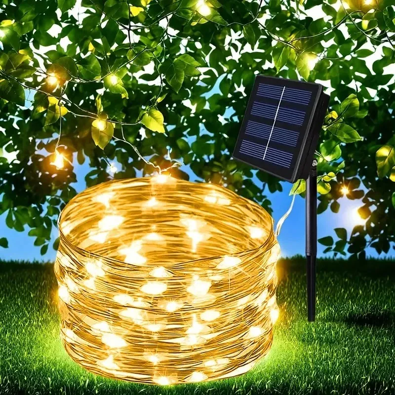 Copper Wire Solar String Light 8 Modes Waterproof LED Fairy Lights Outdoor Warm White for Garden Wedding Christmas Decor