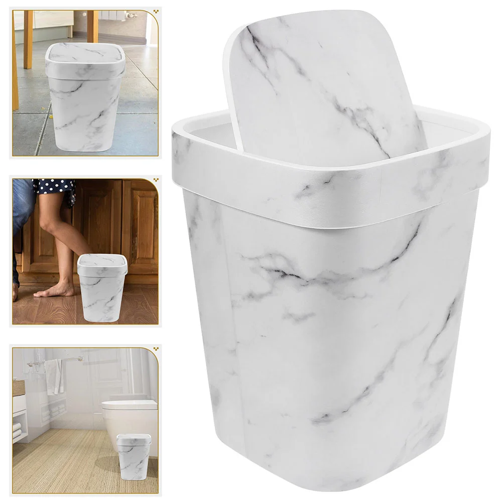 

High Capacity Marbled Trash Can Office Garbage Plastic Waste Basket for Bedroom