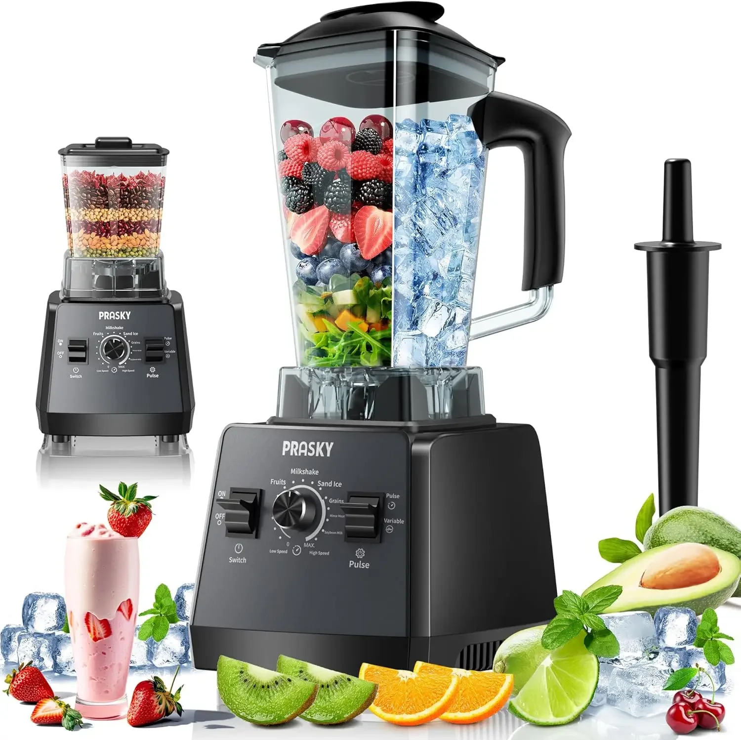 Blender,Smoothies Blenders, PRASKY Max.2400Watts/1000Watts Blender and Grinder Combo 25000RPM Powerful Kitchen Blender 68oz BPA