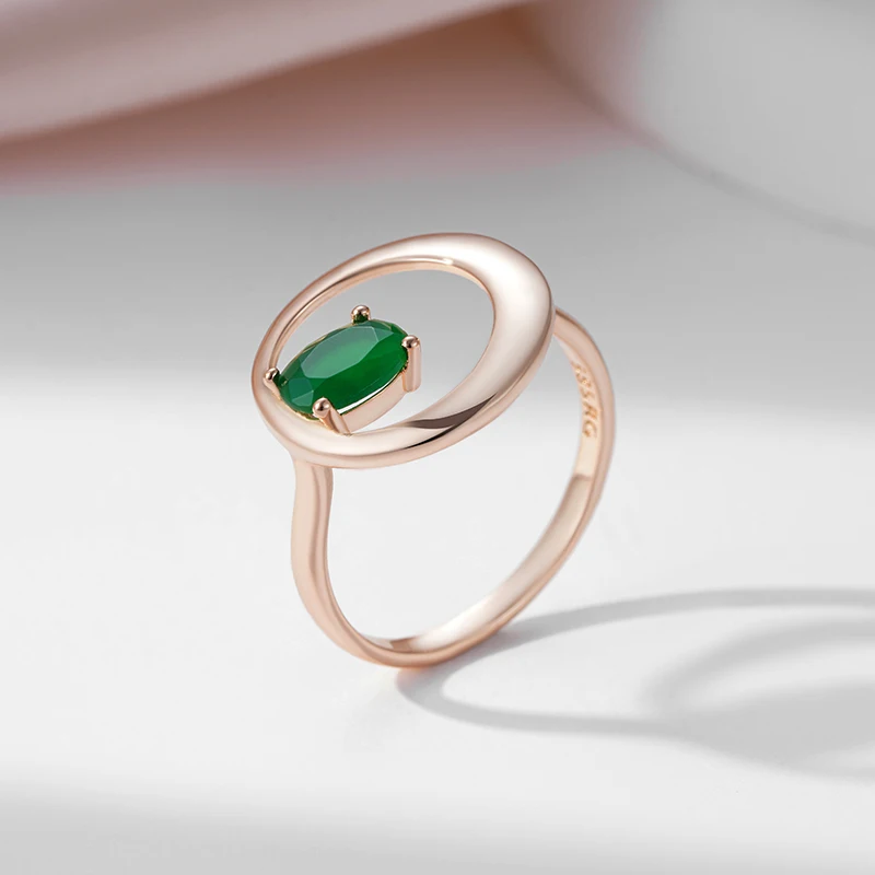 SYOUJYO Green Natural Zircon Round Rings For Women 585 Rose Gold Color Glossy Luxury Party Daily Fine Jewelry