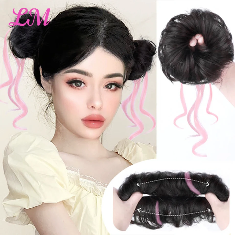 LM Synthetic Hair Bun Chignon Messy Curly Hair Band Elastic Scrunchy False Hair Pieces For Women Hairpins Black Brown