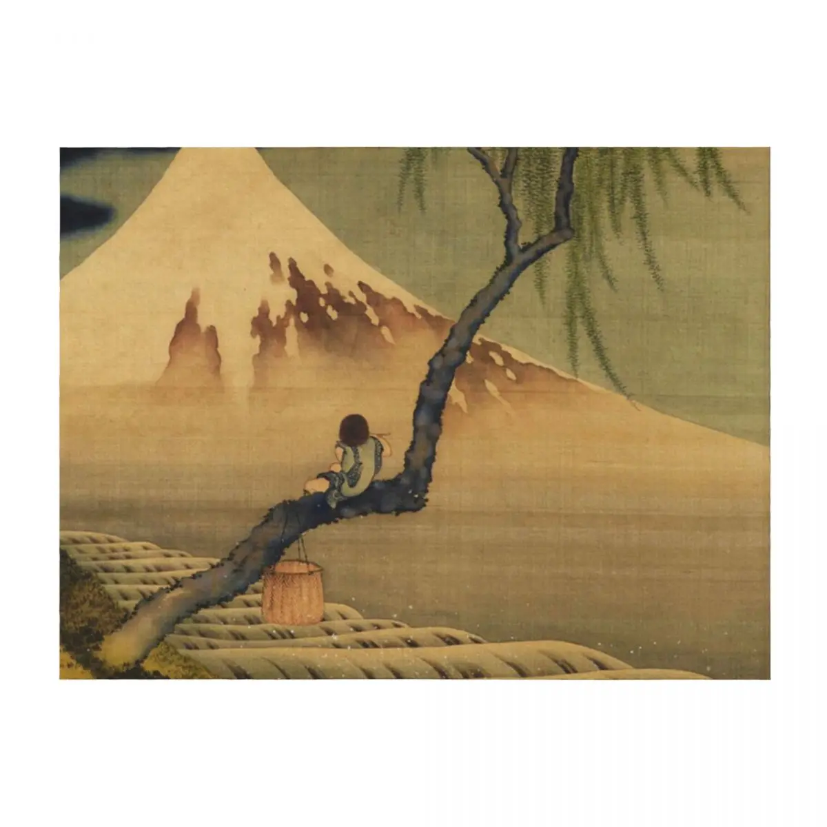 

Katsushika Hokusai Boy Viewing Mount Fuji Classic Japanese Painting Throw Blanket Plaid on the sofa Beach Bed covers Blankets