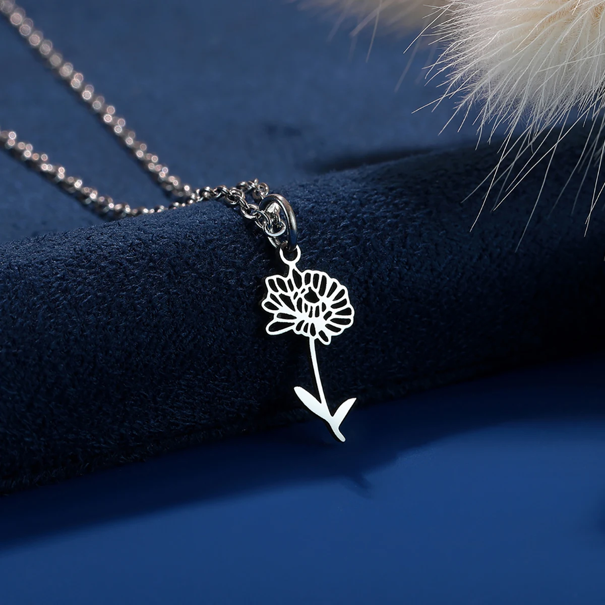 Kinitial Stainless Steel 12 Month Birth Flower Necklace For Women Aesthetic Necklace Birthday Gifts Kpop Jewelry Gift