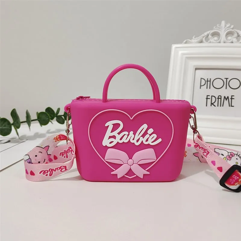 Czerwone różowe kwadratowe torby Barbie torebka na ramię Messenger Crossbody silikonowa torebka akcesoria Anime dla dzieci zabawki dla dziewczynek