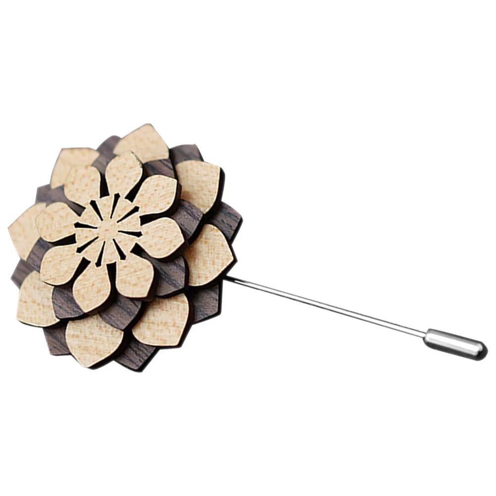 

Wooden Flower Lapel Pin Men Boutonniere Decorative Brooch for Suit Wedding Party Elegant Design Sturdy Not Easy to Fade