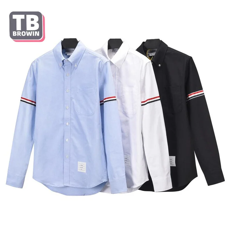 TB Brand Four-Bar Men's Shirt Sleeved Ribbon Poplin Slim Casual thom Long Sleeve Cotton Fashion Blouses