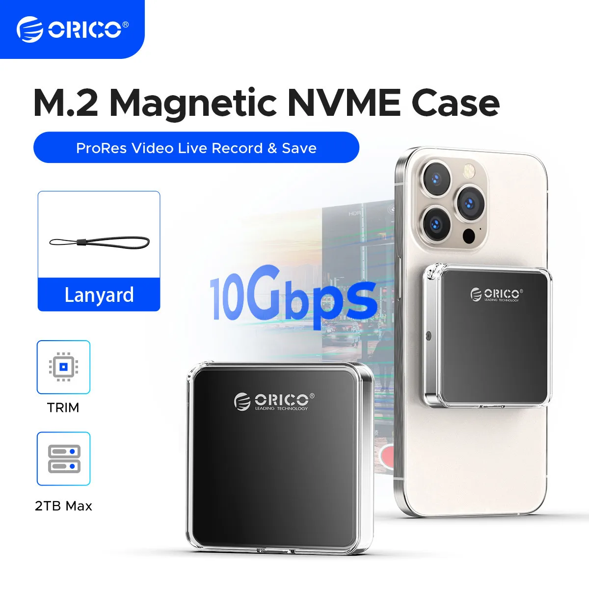 

ORICO Magnetic 2230 M.2 NVMe SSD Enclosure 10Gbps M.2 to USB Type C External Adapter for iPhone 15 Pro Max ProRes MacBook