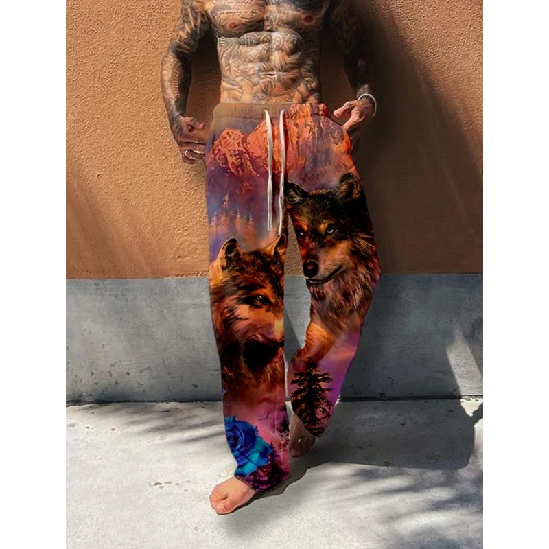 

Men's pants, smart wolf 3D printing, geometric comfort, casual wear, pretending to be Hawaiian summer pants, beach pants