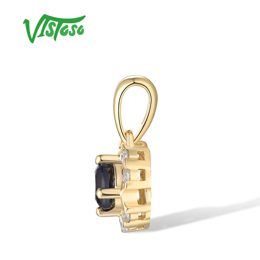 VISTOSO Pure 14K 585 Yellow Gold Pendant For Women Sparkling Diamonds Blue Sapphire Delicate Birthday Gifts Fine Jewelry