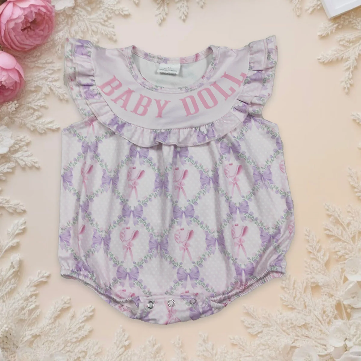 

Newborn Baby Girl Flutter Sleeve Cute Doll Bow Flowers Romper Kids Ruffle Jumpsuit Toddler Boutique Children Clothing Wholesale