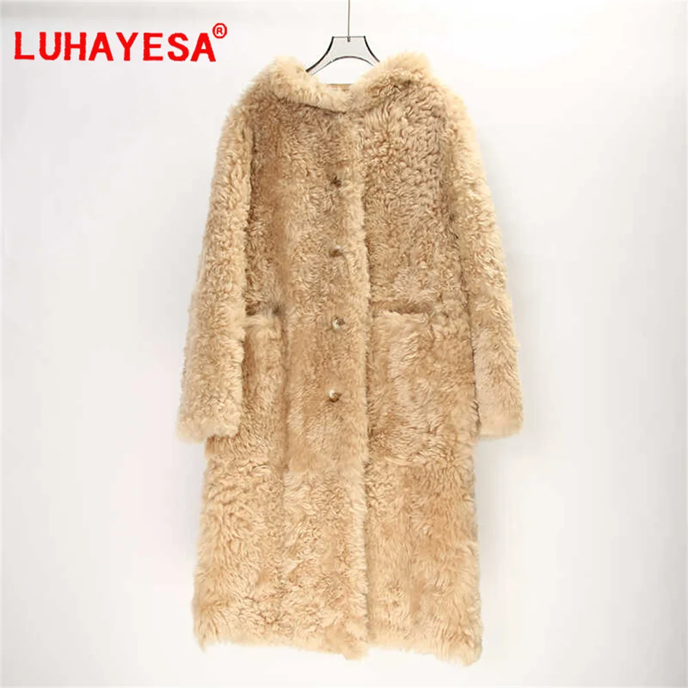 2024 Mosna Lamb Sheepskin Fur Shearling Clothes Women Extra Long Real Fur Overcoat