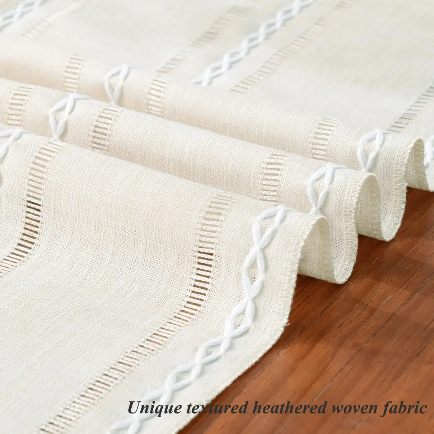 Rustic Linen Farmhouse Table Runner with Stylish Tassels for Dining Kitchen Coffee Party Dresser Decoration in Lvory Green Color