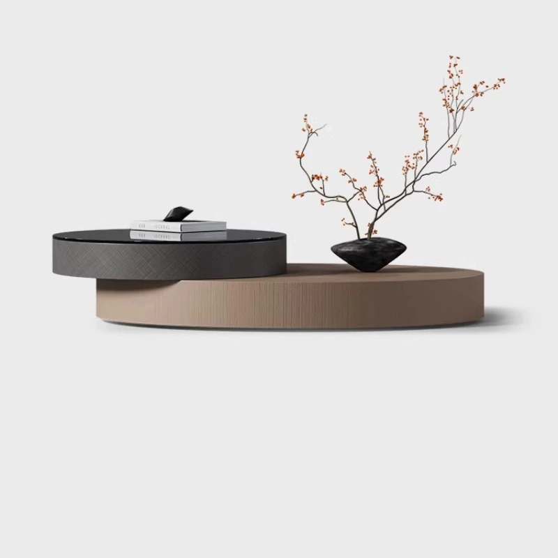 

Italian minimalist oval rotating coffee table modern simple light luxury glass Internet celebrity home living room table